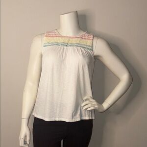 LOFT White and Pink Tank Top with Round Neckline